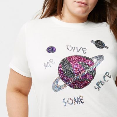 Plus white sequin embellished T-shirt